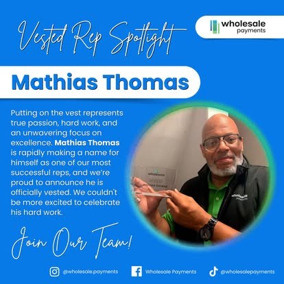 Vested Rep Spotlight graphic for Mathias Thomas